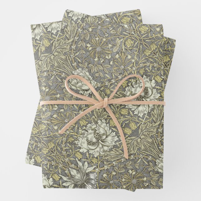 Honeysuckle Delight William Morris Larkspur Wrapping Paper Sheet (In situ)