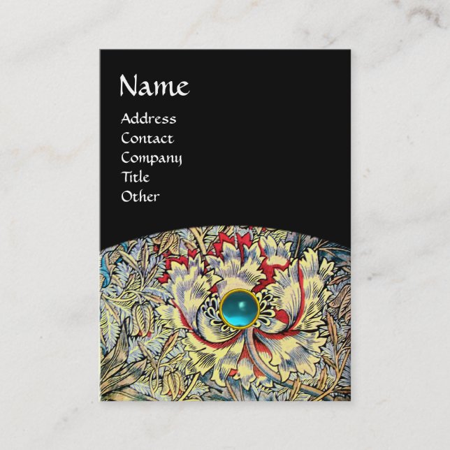 HONEYSUCKLE Fantasy Floral Aquamarine Bue Gemstone Business Card (Front)