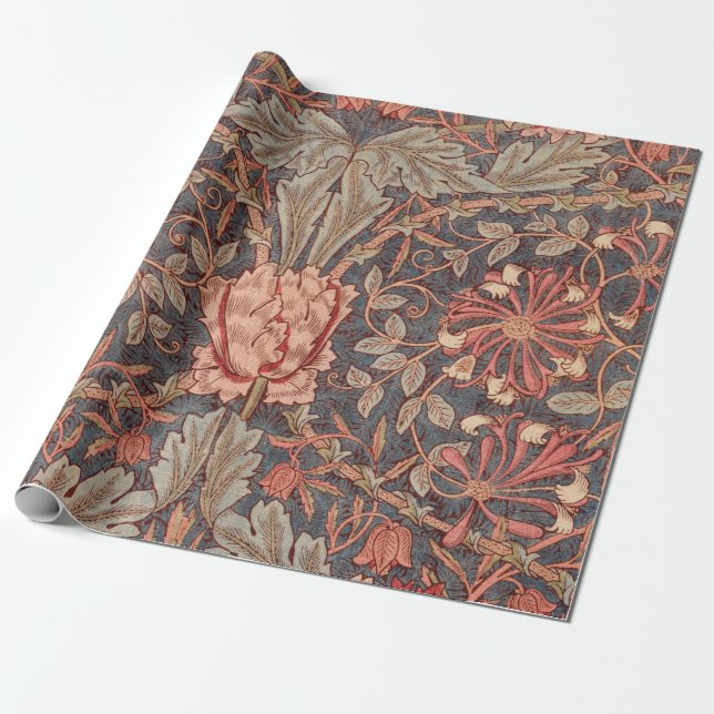 Honeysuckle, Floral Pattern by William Morris Wrapping Paper (Unrolled)