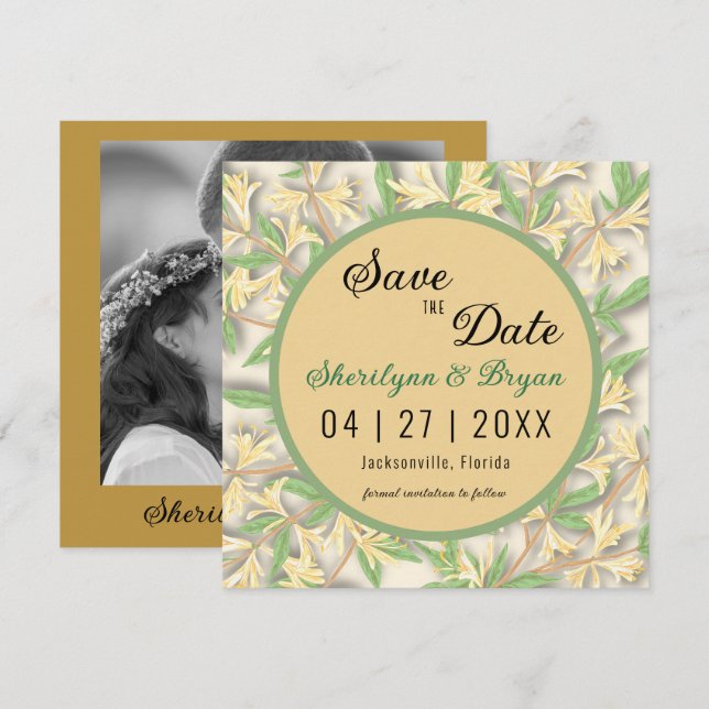 Honeysuckle Photo Wedding Save the Date Card (Front/Back)