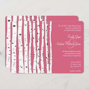 Honeysuckle Pink Birch Tree Wedding Invitations