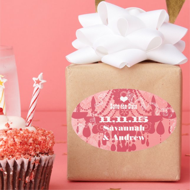 honeysuckle Pink Choose Colour Vintage Chandelier Oval Sticker (Party)