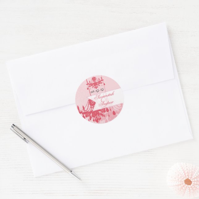Honeysuckle Pink Damask Chandelier Stickers (Envelope)