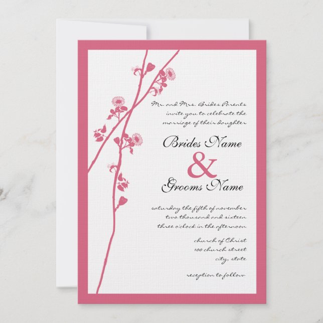 HoneySuckle Pink Wild Flowers Wedding Invites (Front)
