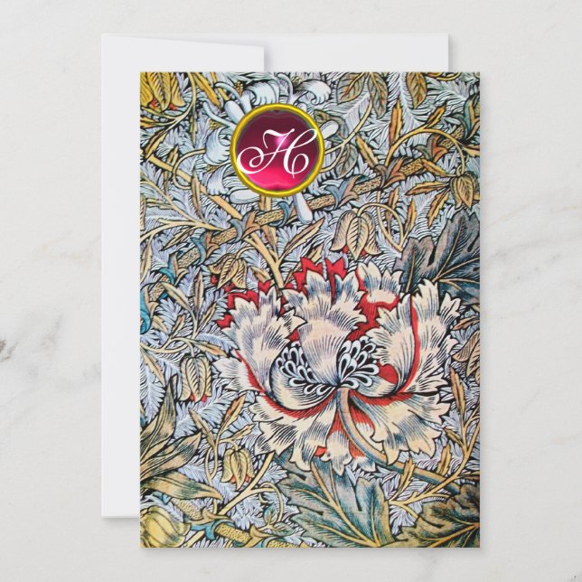 HONEYSUCKLE Red Ruby Monogram Champagne Metallic Invitation (Front)