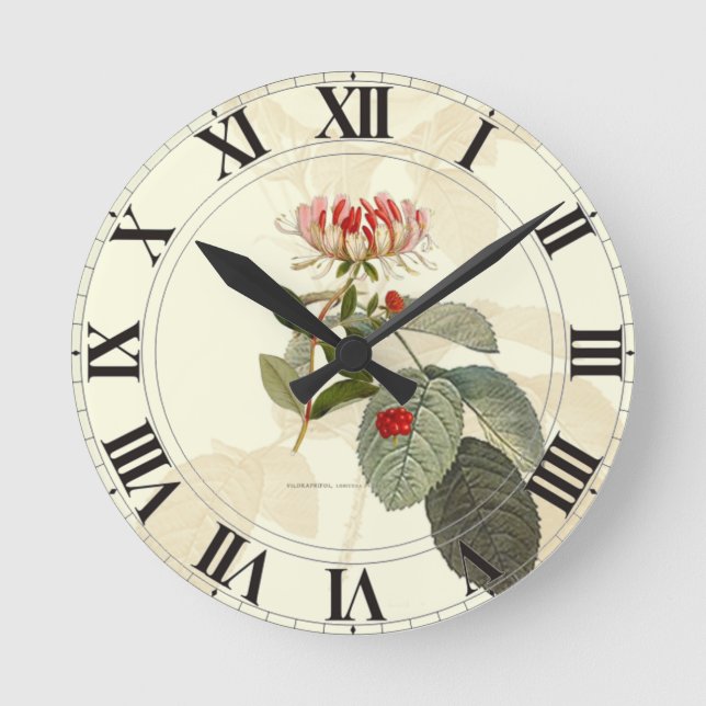 Honeysuckle Rose Botanical Clockface Round Clock (Front)