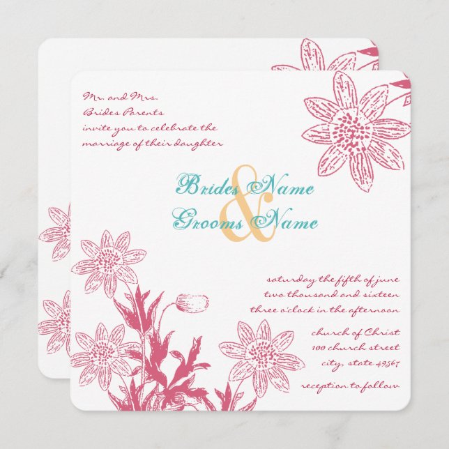 Honeysuckle Spring Wedding Colours Floral Invites (Front/Back)