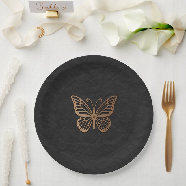 Honeywind Brown Black Boho Butterfly Party Paper Plate (Wedding)
