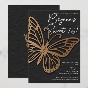 Honeywind Brown Black Boho Butterfly Sweet 16  Invitation