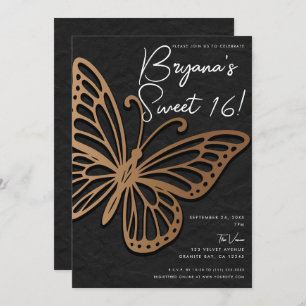 Honeywind Brown Black Boho Butterfly Sweet 16  Invitation