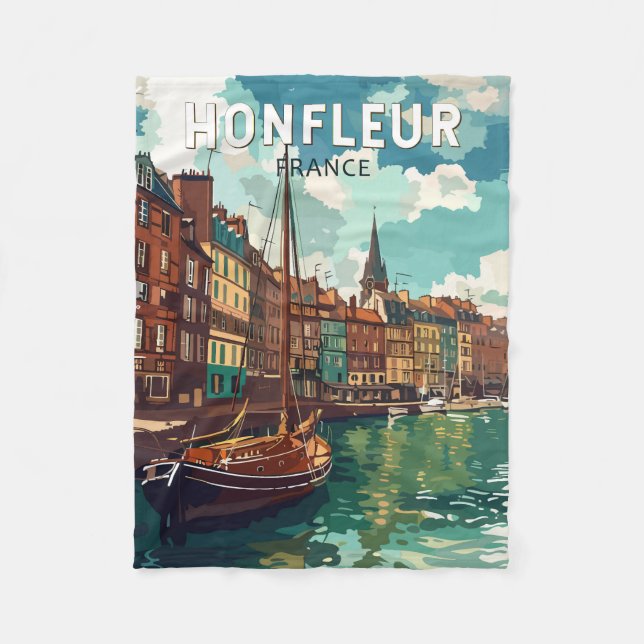 Honfleur France Travel Art Vintage Fleece Blanket (Front)