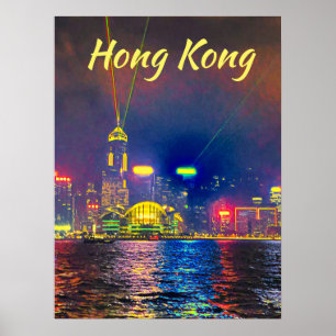 Hong Kong by night modern travel wall decor