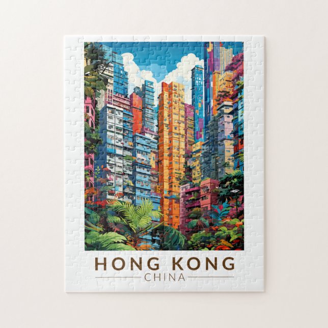 Hong Kong China Apartments Travel Art Vintage Jigsaw Puzzle (Vertical)