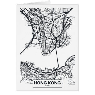 Hong Kong, China   Black and White City Map