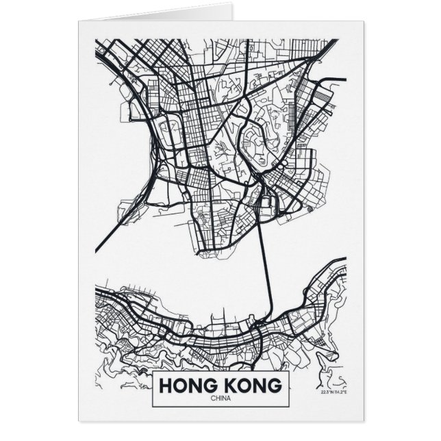 Hong Kong, China | Black and White City Map (Front)