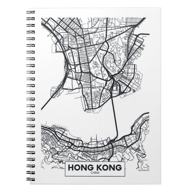 Hong Kong, China | Black and White City Map Notebook (Front)