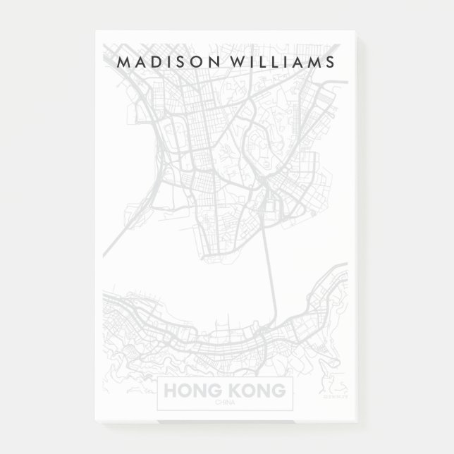 Hong Kong, China | Black and White City Map Post-it Notes (Front)