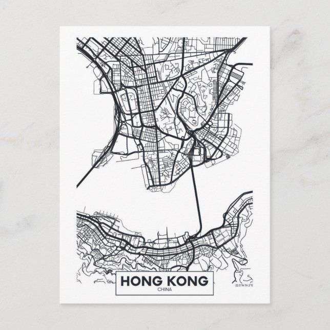 Hong Kong, China | Black and White City Map Postcard (Front)