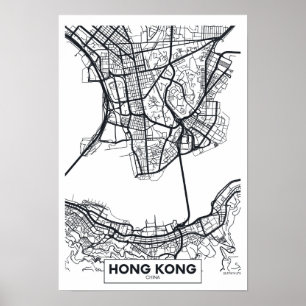 Hong Kong, China   Black and White City Map Poster