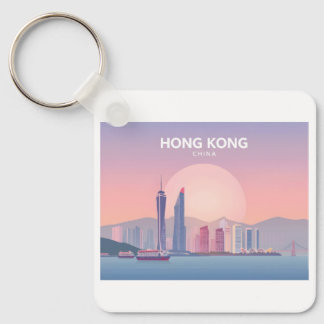 Hong Kong China Pastel Travel Design Key Ring