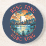 Hong Kong China Retro Distressed Circle Coaster<br><div class="desc">Hong Kong retro vector travel design. A Blend of East and West: Hong Kong boasts a captivating blend of Chinese and Western influences.</div>