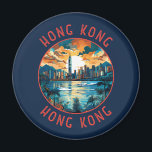 Hong Kong China Retro Distressed Circle Magnet<br><div class="desc">Hong Kong retro vector travel design. A Blend of East and West: Hong Kong boasts a captivating blend of Chinese and Western influences.</div>