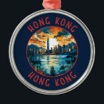 Hong Kong China Retro Distressed Circle Metal Ornament<br><div class="desc">Hong Kong retro vector travel design. A Blend of East and West: Hong Kong boasts a captivating blend of Chinese and Western influences.</div>
