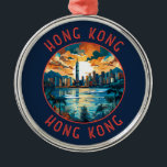 Hong Kong China Retro Distressed Circle Metal Ornament<br><div class="desc">Hong Kong retro vector travel design. A Blend of East and West: Hong Kong boasts a captivating blend of Chinese and Western influences.</div>