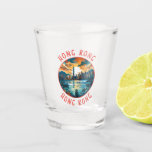 Hong Kong China Retro Distressed Circle Shot Glass<br><div class="desc">Hong Kong retro vector travel design. A Blend of East and West: Hong Kong boasts a captivating blend of Chinese and Western influences.</div>