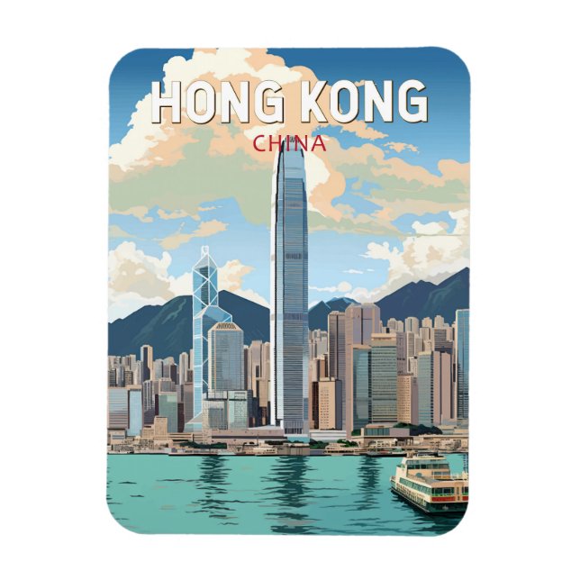 Hong Kong China Travel Art Vintage Magnet (Vertical)
