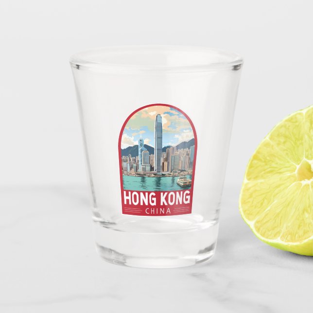Hong Kong China Travel Art Vintage Shot Glass (Front)