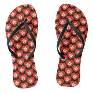 Hong Kong Flag Colours Hearts Pattern Patriotic Thongs