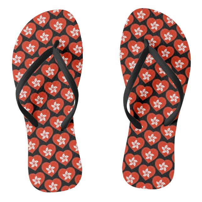 Hong Kong Flag Colours Hearts Pattern Patriotic Thongs (Footbed)