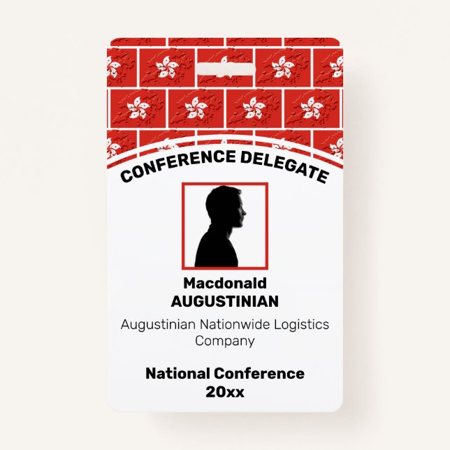 HONG KONG FLAG Customised Logo Photo ID Name ID Badge (Front)