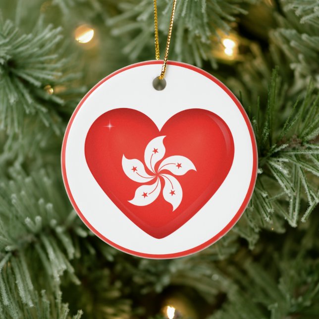 Hong Kong Flag Heart Ceramic Ornament (Tree)