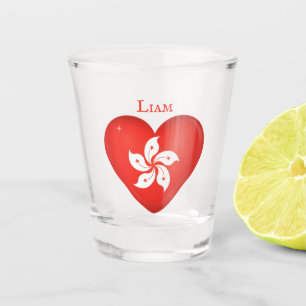 Hong Kong Flag Heart Personalised Shot Glass