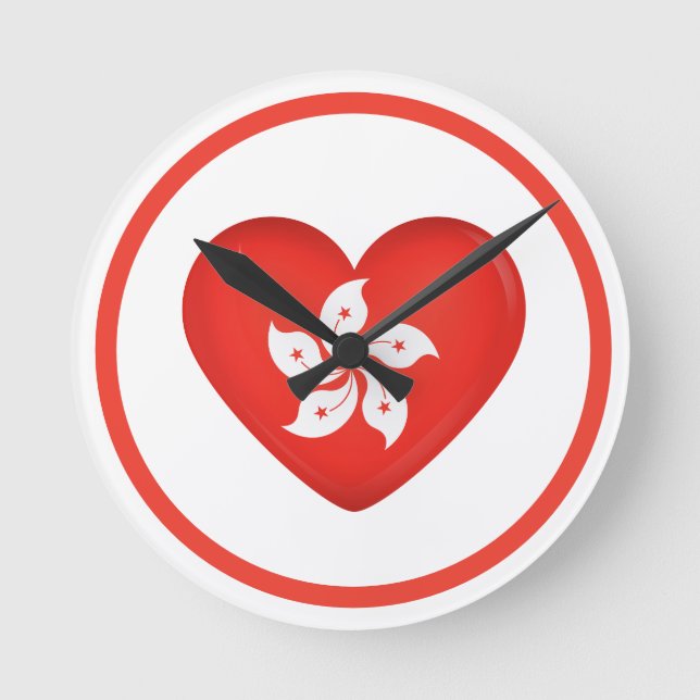 Hong Kong Flag Heart Round Clock (Front)