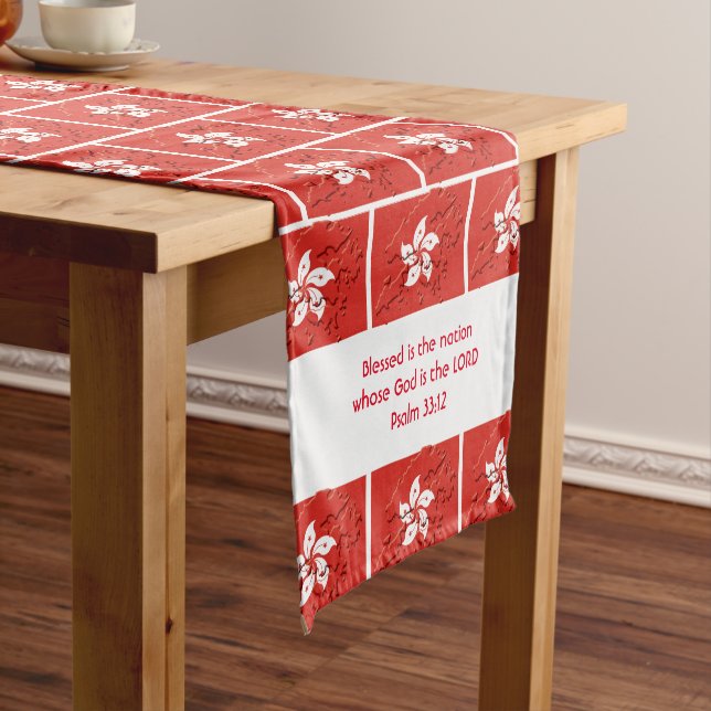 HONG KONG Flag Map Customised Scripture Short Table Runner (In Situ)
