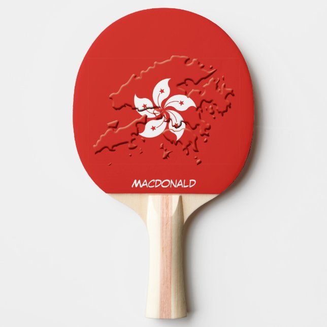 HONG KONG FLAG & MAP Personalised RED Ping Pong Paddle (Front)