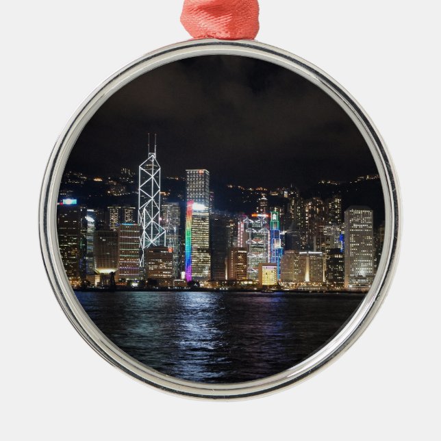 Hong Kong Harbor at night Metal Ornament (Front)