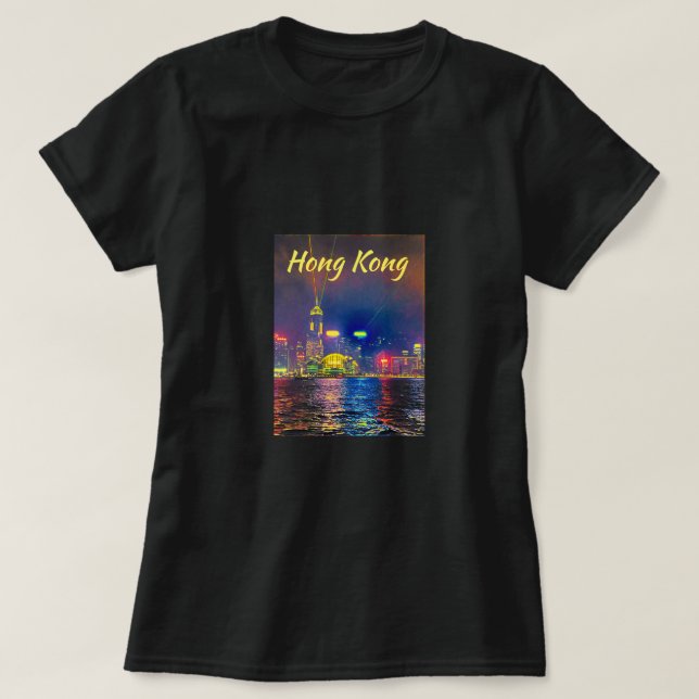 Hong Kong Harbour city lights travel T-Shirt (Design Front)