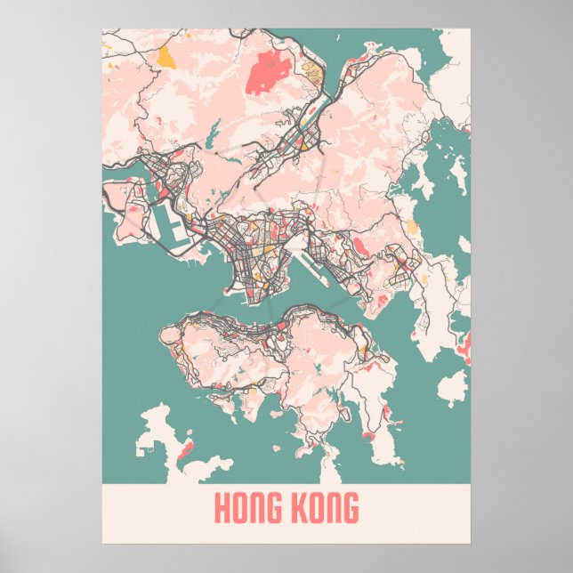 Hong Kong - Hong Kong Chalk City Map Poster (Front)