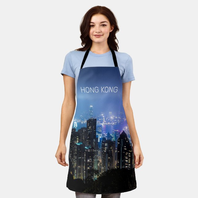 Hong Kong Island Skyline Panorama Night Souvenir Apron (Worn)