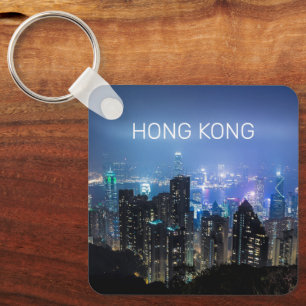 Hong Kong Island Skyline Panorama Night Souvenir Key Ring