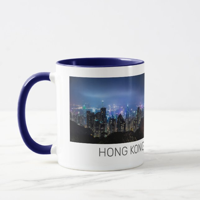 Hong Kong Island Skyline Panorama Night Souvenir Mug (Left)