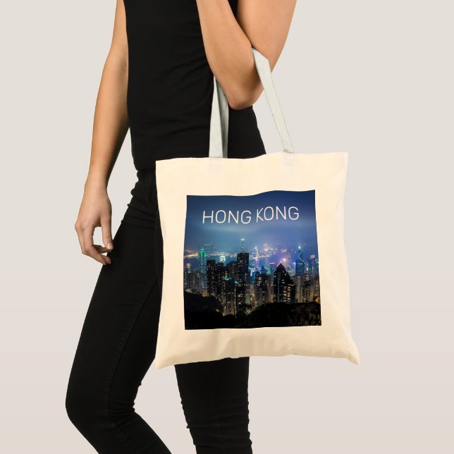 Hong Kong Island Skyline Panorama Night Souvenir Tote Bag (Front (Product))