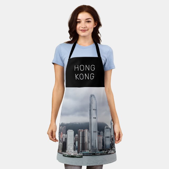 Hong Kong Island Skyline Retro Cityscape Vintage Apron (Worn)