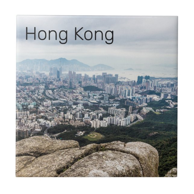 Hong Kong Lion Rock Hill Skyline Panorama Souvenir Ceramic Tile (Front)
