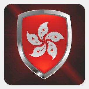 Hong Kong Metallic Emblem Square Sticker