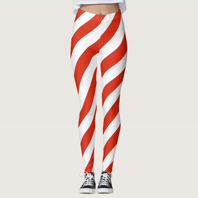 Hong Kong National Flag Colours Diagonal Striped Leggings (Front)